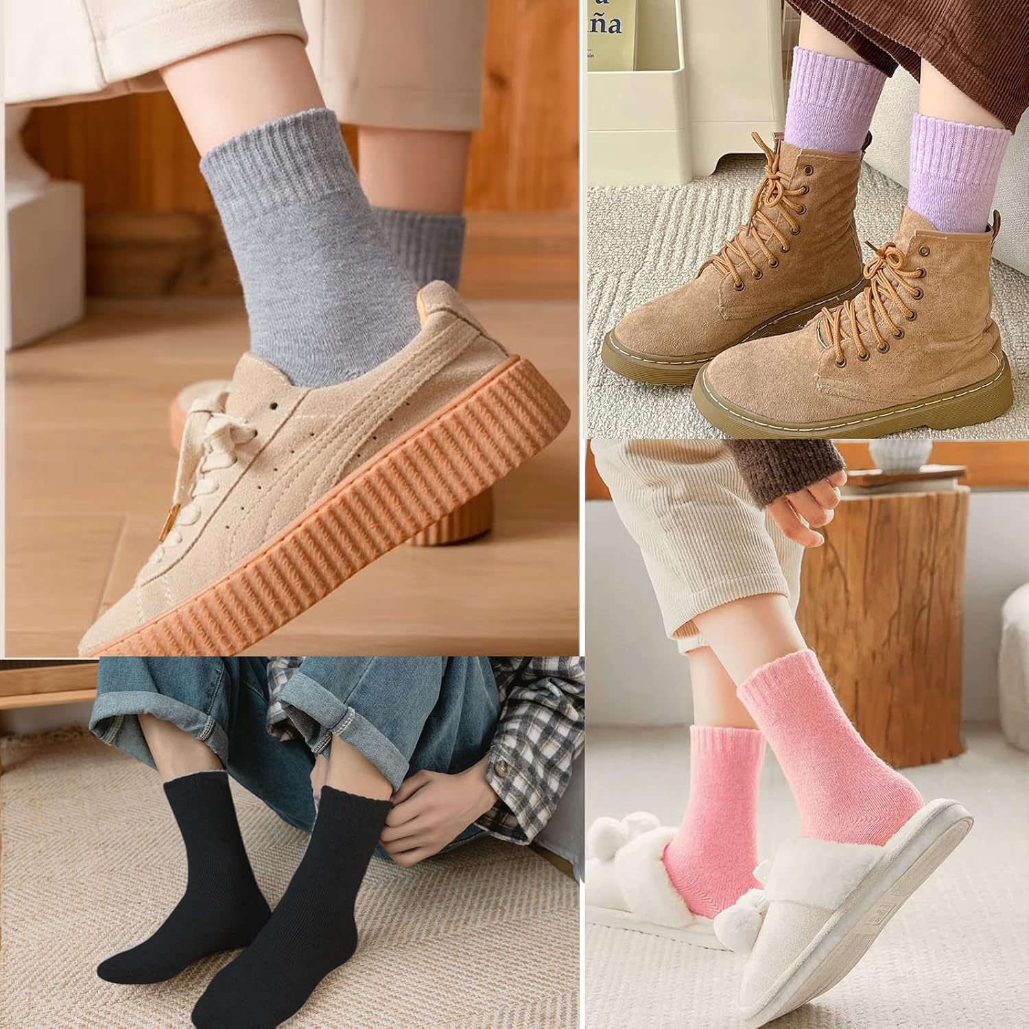 Detalle 2 de VoJoPi Women's Wool Socks, 5-Pair Thermal Crew Boot Socks, Size 5–10