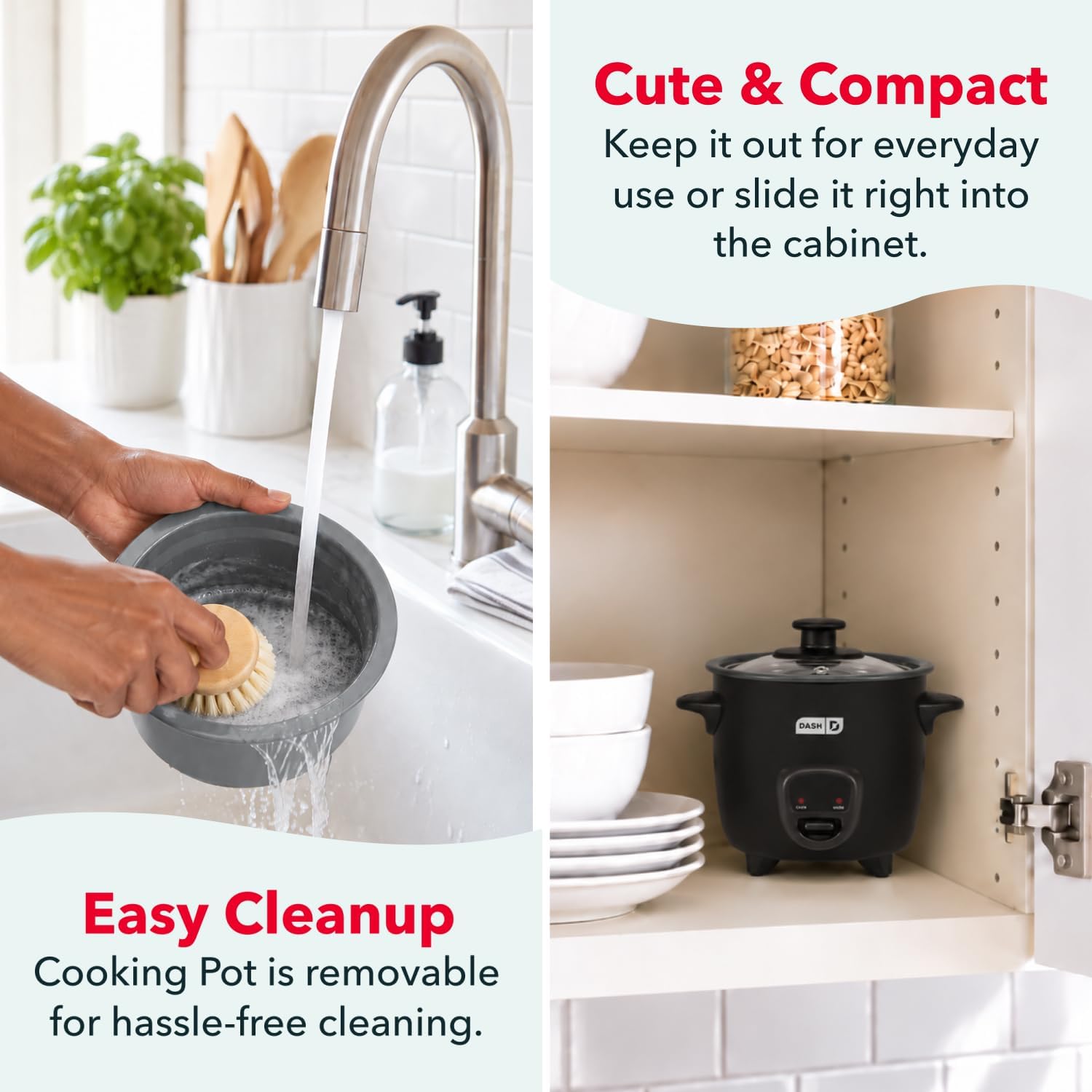 Thumbnail 6 de Dash Mini Ceramic Rice Cooker (Black Ceramic) — Compact Single-Serve Cooker with Removable Nonstick Pot