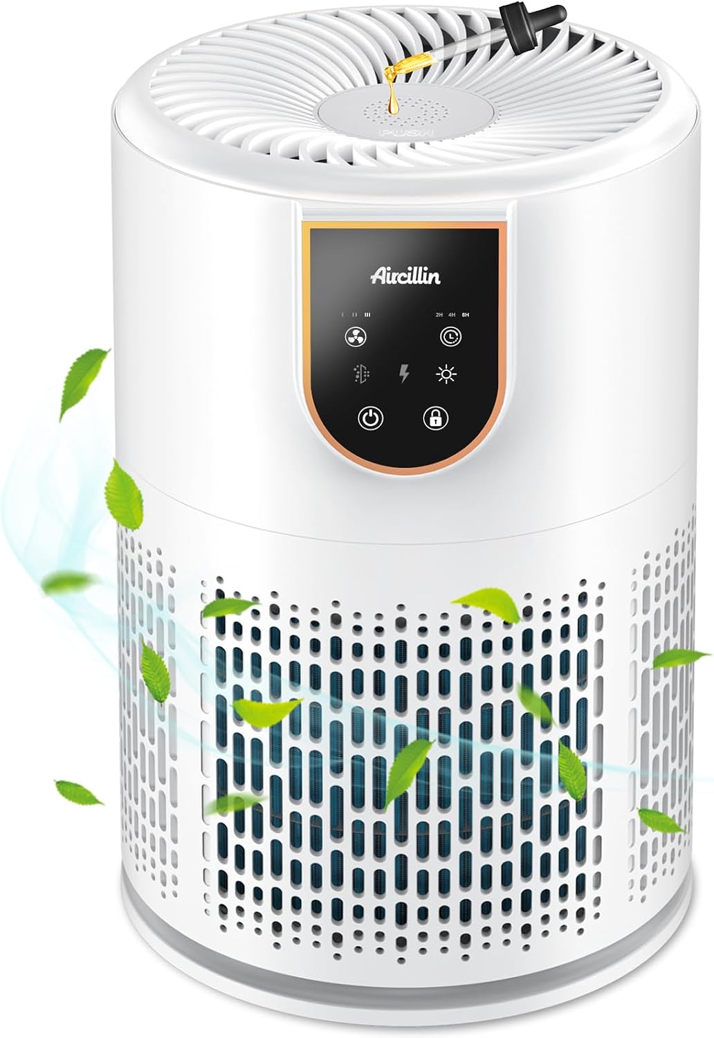 Aircillin Purificatore d'Aria con Filtro HEPA 5 Stadi – 3 Velocità, Aromaterapia e Timer