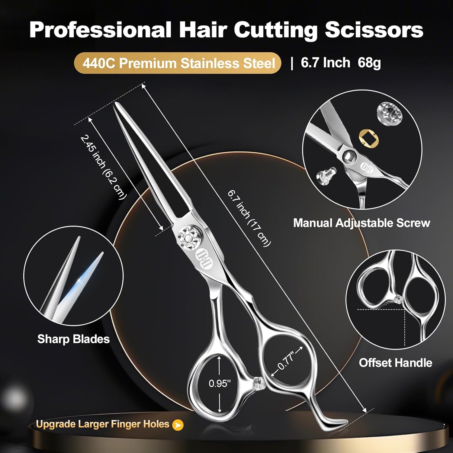 Detalle de CIICII 6.7 Inch Professional Hair Cutting Scissors and Thinning Shears Kit