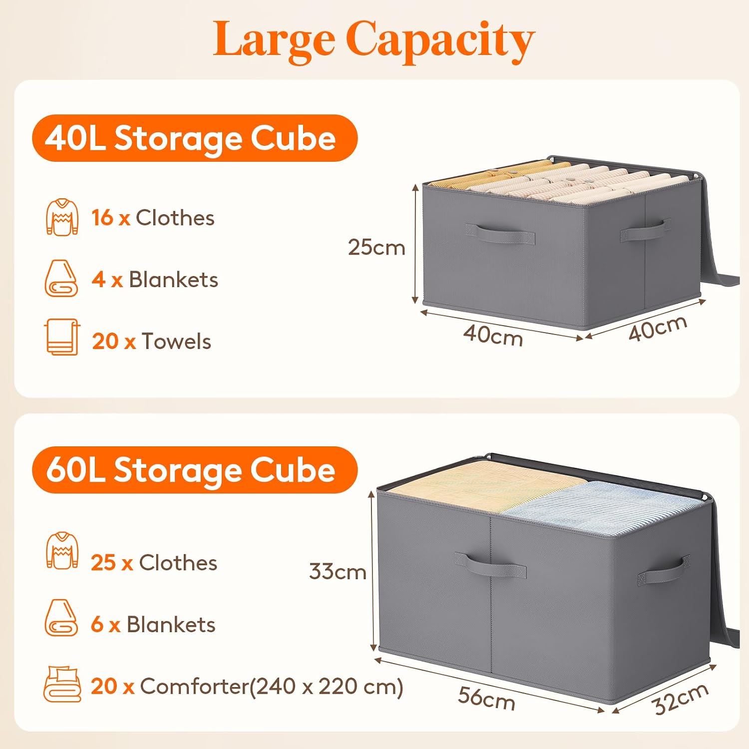 Detalle 2 de Lifewit 24300 60L Fabric Storage Boxes, Pack of 6, Foldable with Lids