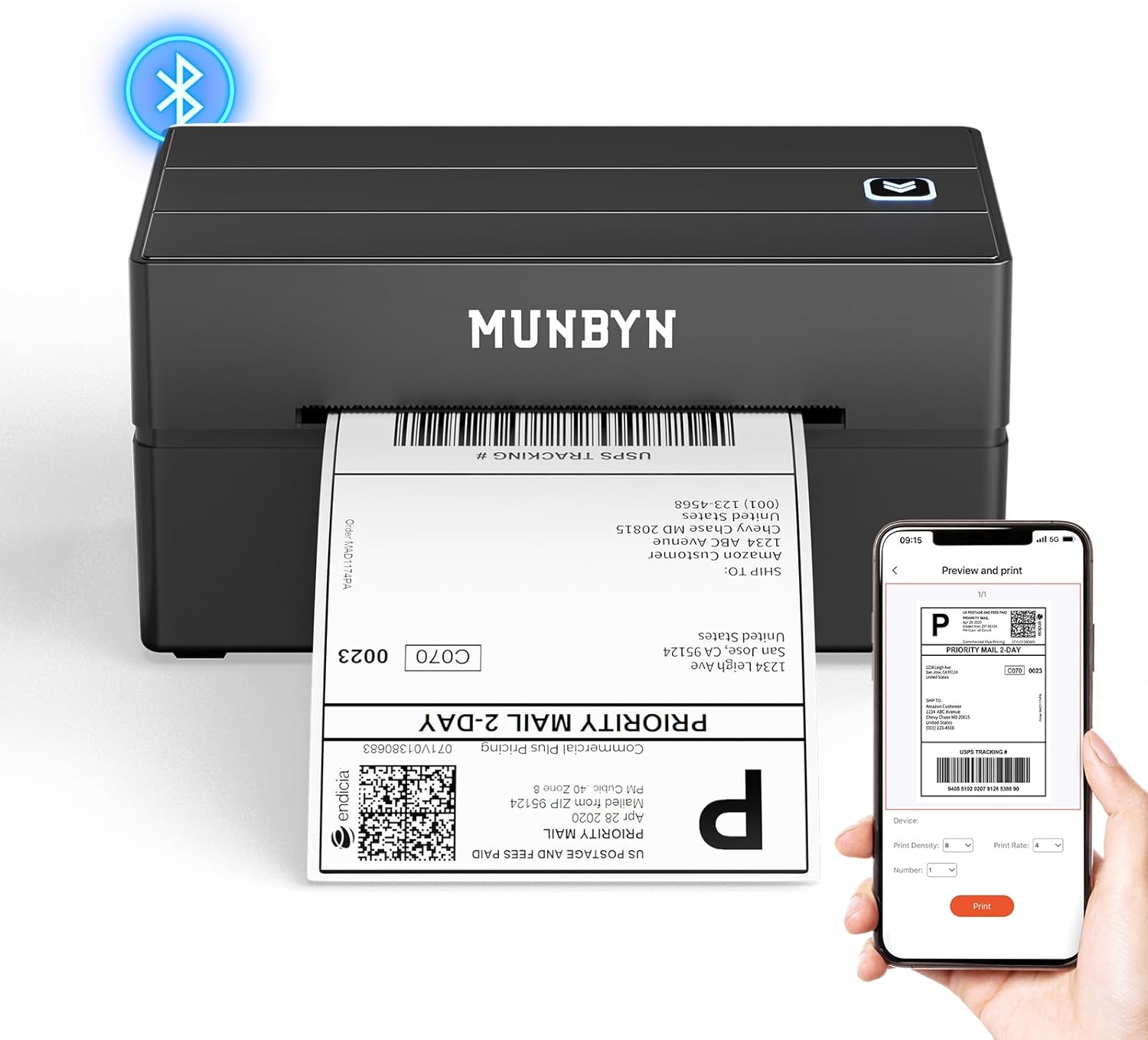 Detalle de MUNBYN 130B Bluetooth Thermal Label Printer 4x6