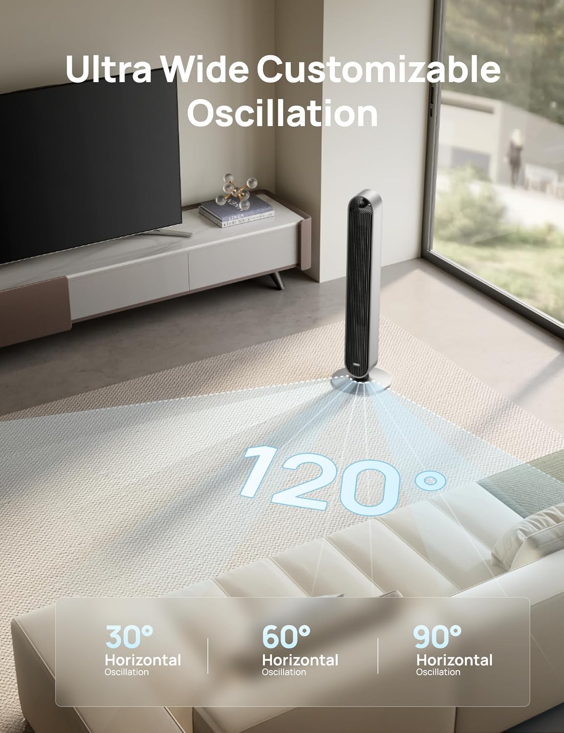 Detalle 2 de DREO Pilot Max 42-Inch Bladeless Tower Fan, 120° Oscillation