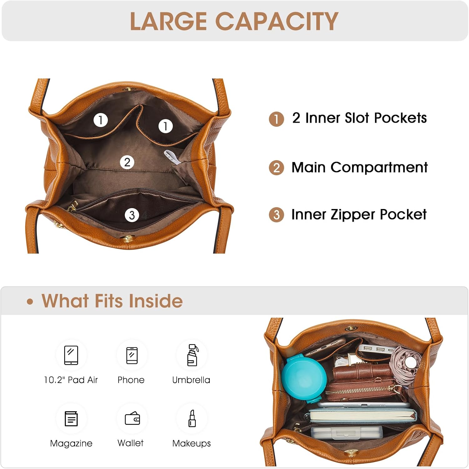 Thumbnail 3 de Kattee Borsa a tracolla da donna in morbida pelle con chiusura magnetica superiore, grande