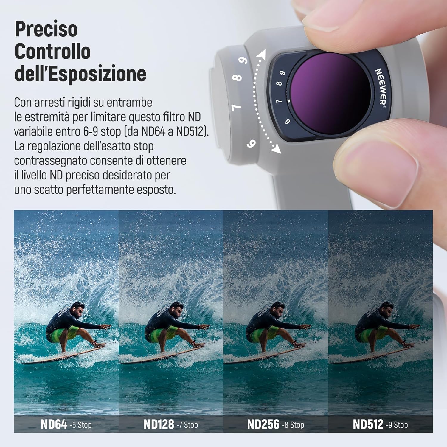 Thumbnail 2 de NEEWER Filtro ND variabile magnetico ND64–512 per DJI Osmo Pocket 4 e 3 (6–9 stop)