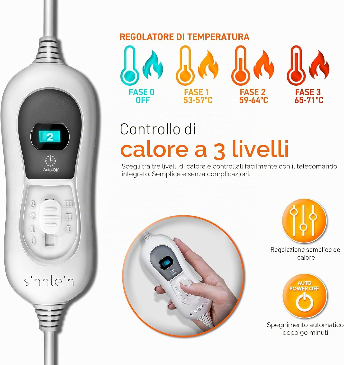Detalle 2 de sinnlein Termoforo Elettrico per Cervicale e Spalle – Cuscinetto Riscaldante 100W con 3 Impostazioni