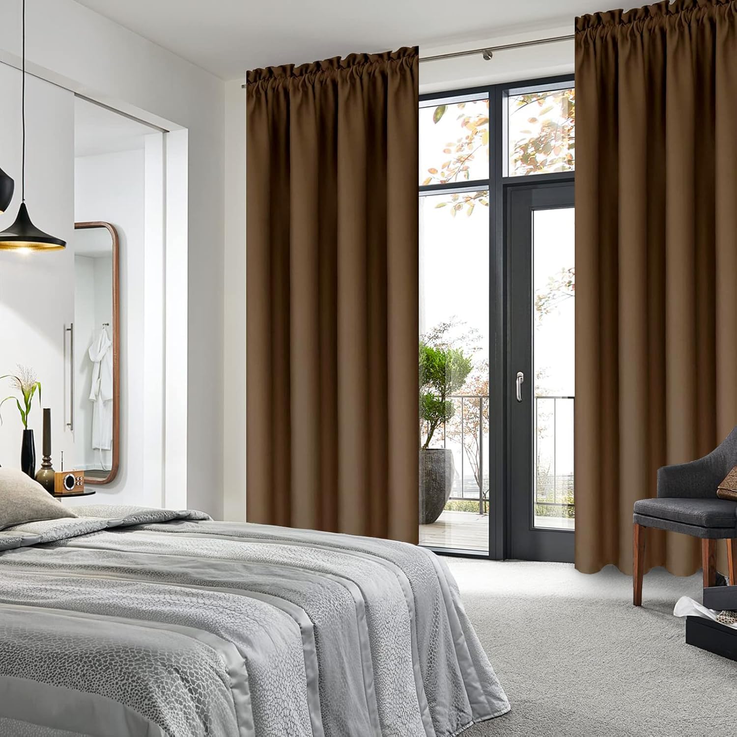 Thumbnail 1 de DWCN Brown Room Darkening Blackout Curtains (42x72 inch), Set of 2