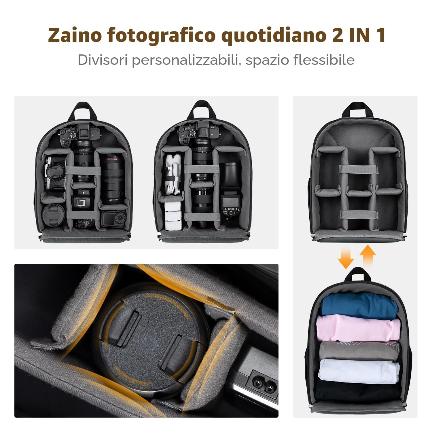 Thumbnail 3 de K&F CONCEPT Zaino per Fotocamera Compatto: versatilità, protezione e comfort per chi viaggia leggero