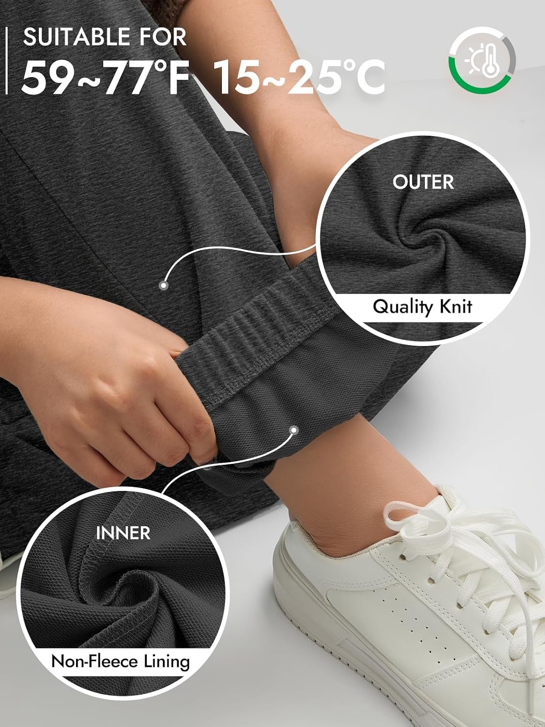 Detalle de ATHMILE Women’s Sweatpants Baggy Joggers (High-Waisted, Lightweight) for Workout & Lounge