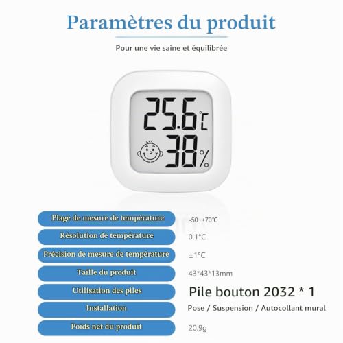 Detalle de Pixelure – lot de 4 thermomètres-hygromètres numériques avec écran LCD