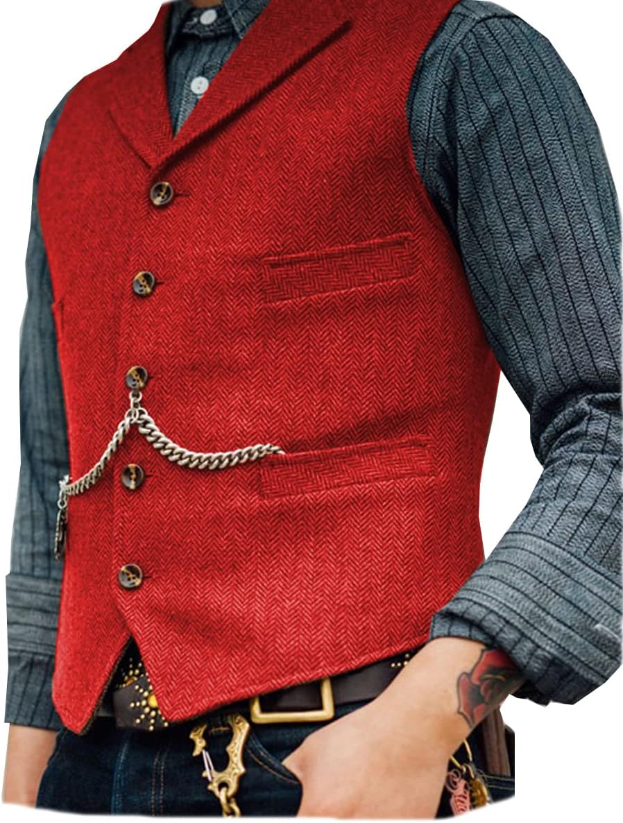 Detalle 2 de AeoTeokey Classic Wool Tweed Waistcoat – Herringbone Vest for Formal Wear