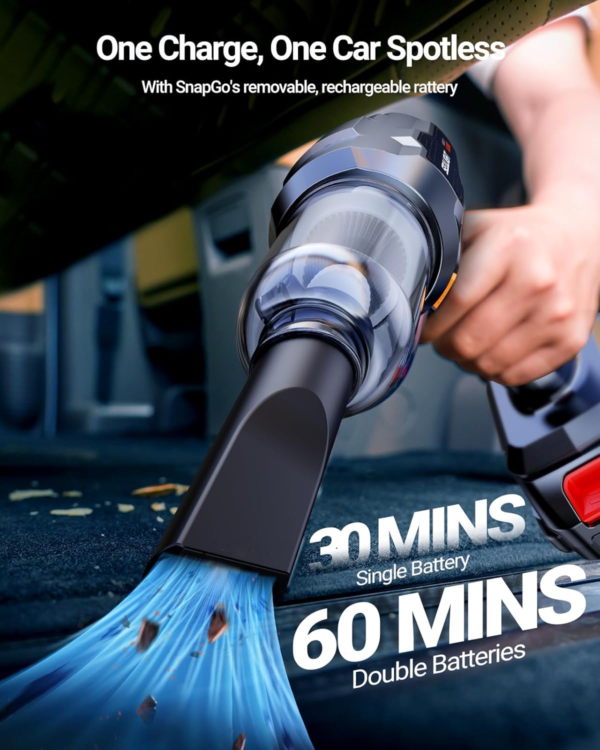 Detalle de SEALIGHT Aspirateur Voiture sans Fil 35000 Pa – 2 Batteries, sans Balai, Accessoires Complets