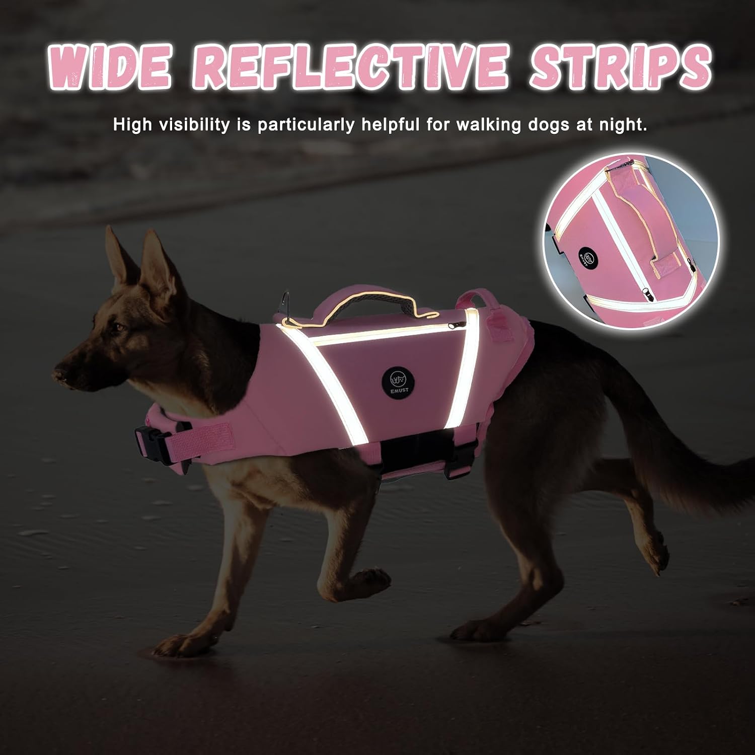 Detalle de EMUST Dog Flotation Vest – high-visibility dog life jacket with adjustable straps (SakuraPink, L)