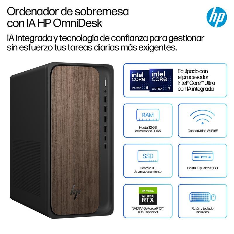 Detalle de HP OmniDesk M03-0006ns: potencia inteligente en sobremesa con Core Ultra 5-225 y 8 GB