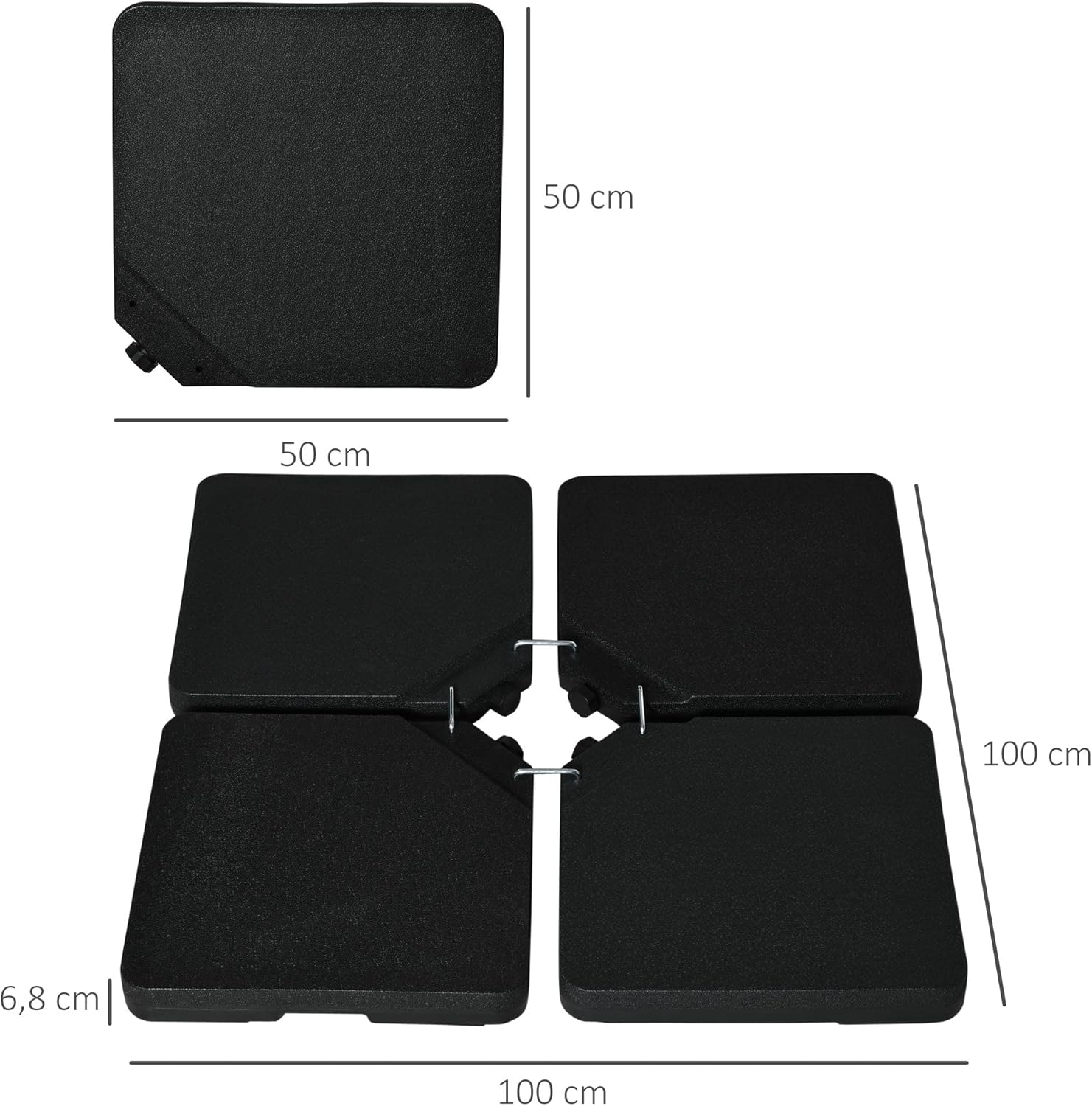 Thumbnail 6 de Outsunny Lestages pour parasols en 4 dalles HDPE (à remplir d’eau ou de sable) jusqu’à 60/70 kg – Noir