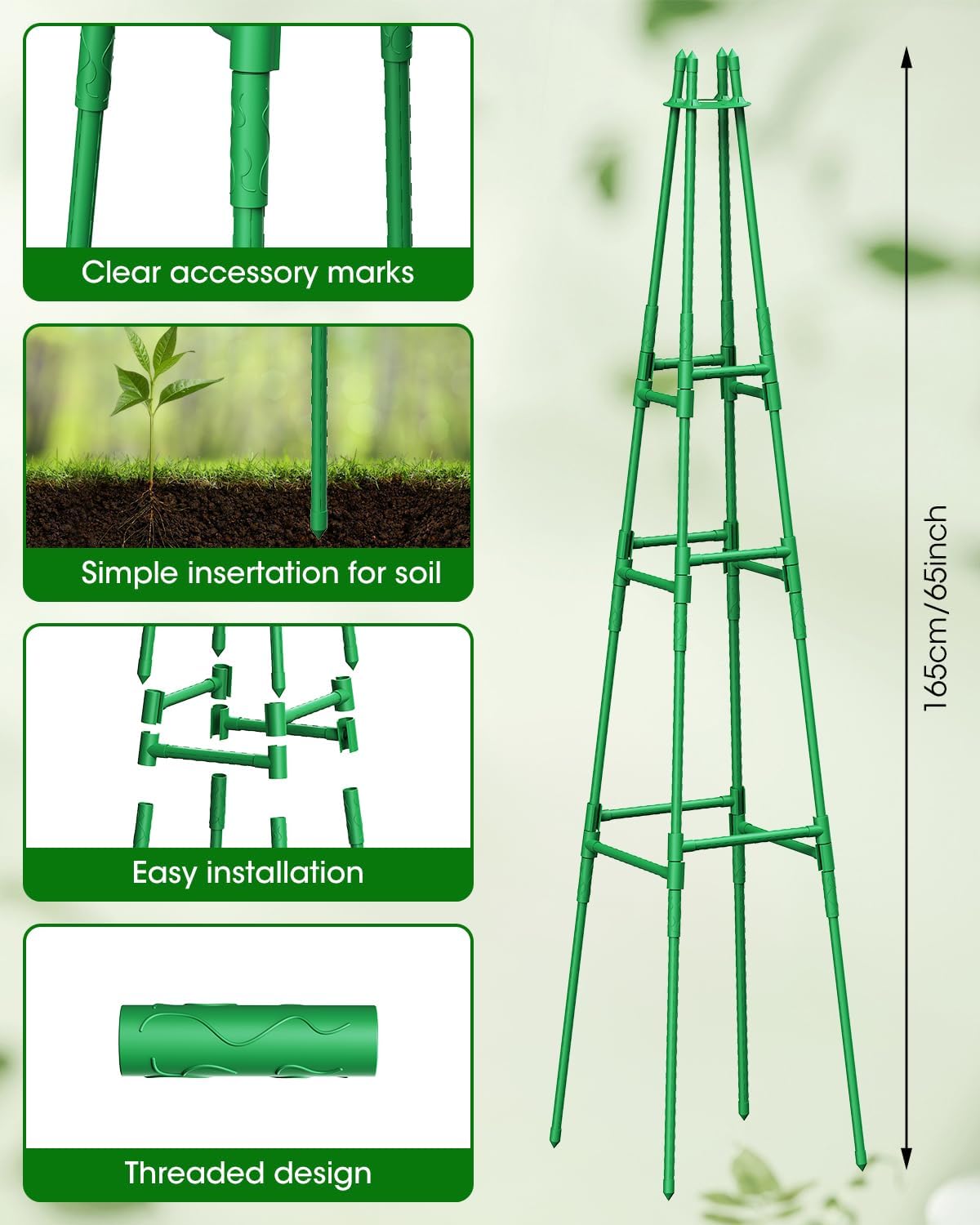 Thumbnail 3 de MYMULIKE 165cm Garden Trellis Obelisk for Climbing Plants (Plastic-Coated Metal Support Tower)