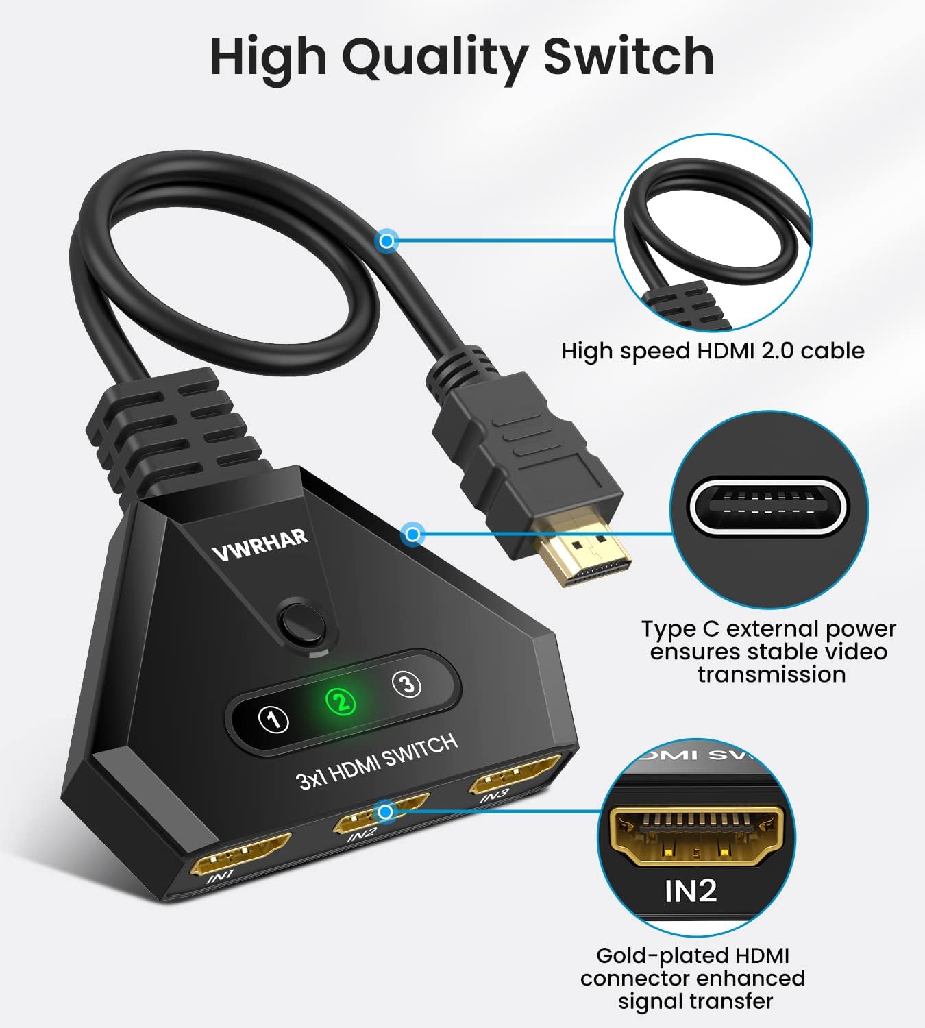 Thumbnail 3 de VWRHar Switch HDMI 4K a 3 porte