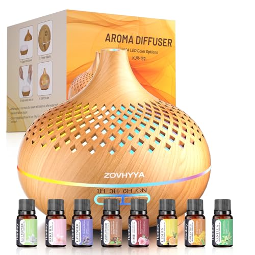 Detalle de ZOVHYYA: difusor de aceites esenciales de 500 ml con mando y 8 aceites