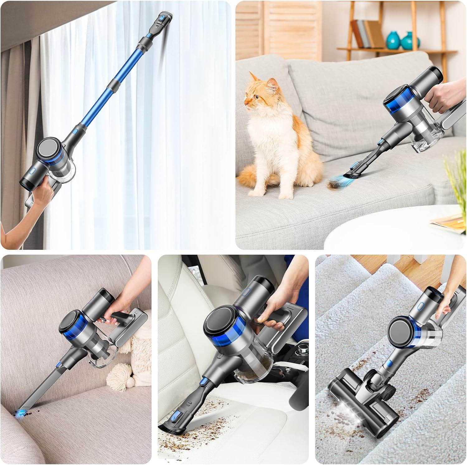 Thumbnail 5 de Aspirateur Balai Sans Fil 400W 45KPa avec Batterie Amovible et Écran LED – Nettoyage efficace pour tapis, sols et animaux