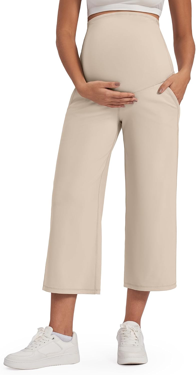 Detalle de G4Free Wide Leg Maternity Trousers over the Belly Capri Yoga Pants (with Pockets)