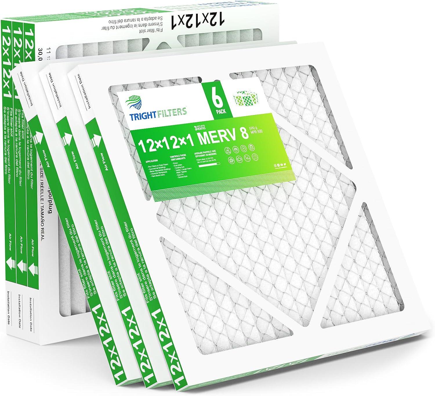 Detalle de TRIGHTFILTERS 12x12x1 Air Filter 6 Pack – Durable MERV 8 Pleated Home HVAC Replacement
