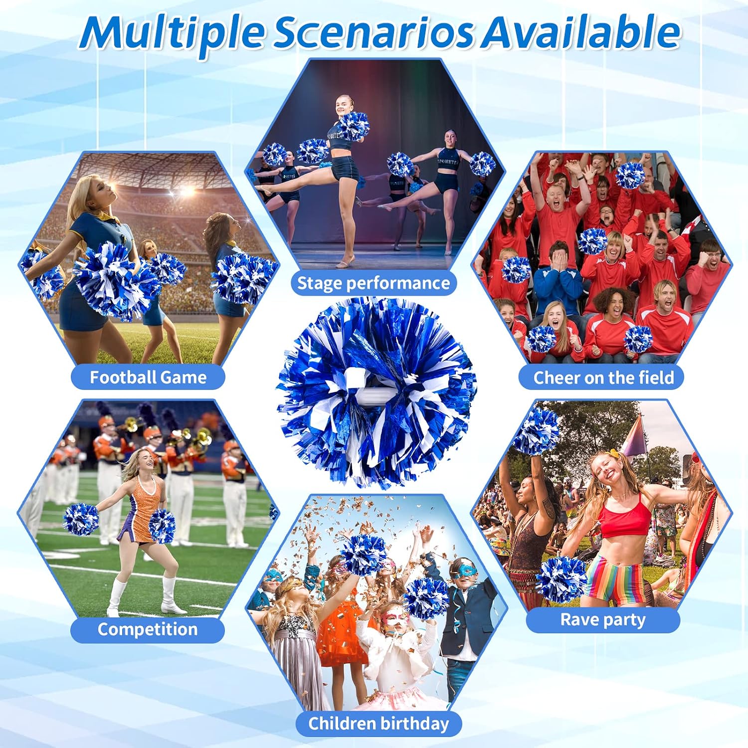 Detalle 2 de CREATIEE-PRO Metallic Cheerleading Pom Poms, 4-Piece Set with Handles