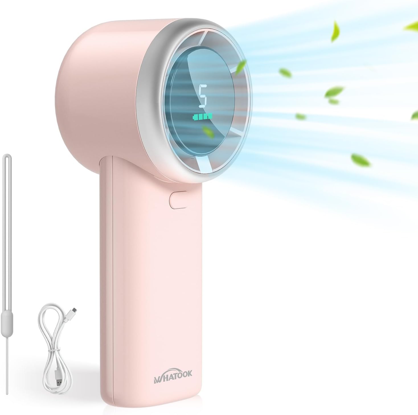 Detalle de WHATOOK Handheld Turbo Fan – USB Rechargeable Mini Portable Fan with 5 Speeds and Digital Display