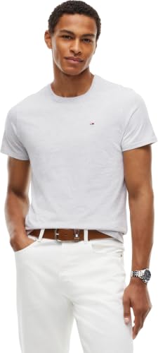Detalle de Tommy Jeans TJM Original – Camiseta de manga corta ajustada para hombre, Gris Ice Grey Heather, XXL