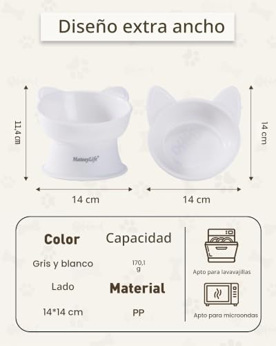 Thumbnail 3 de MateeyLife comedero elevado para gatos, 2 juegos con inclinación de 15°