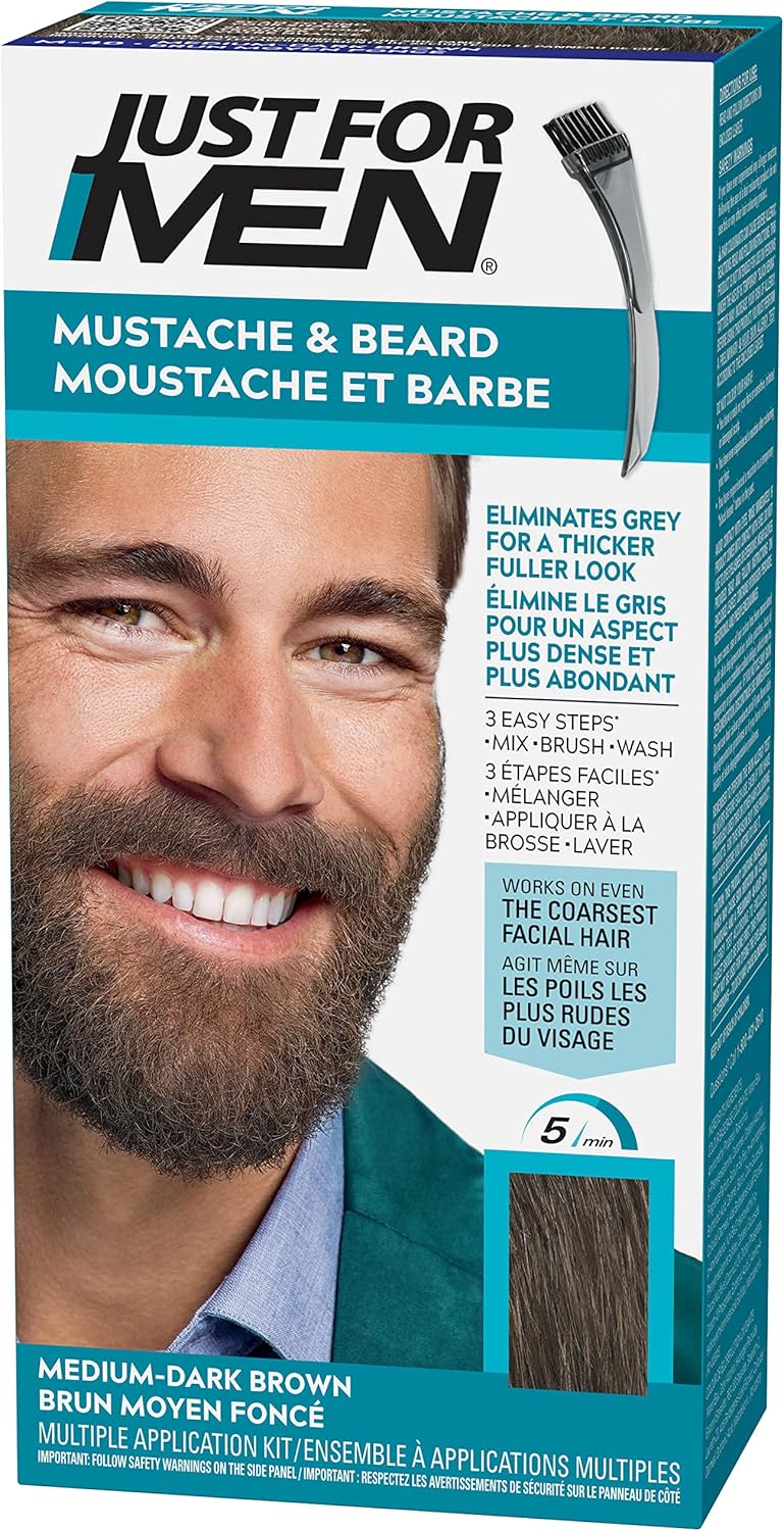 Detalle de Just For Men Barbe & Moustache – Coloration barbe Naturel, M40 Moyen Foncé, sans ammoniaque