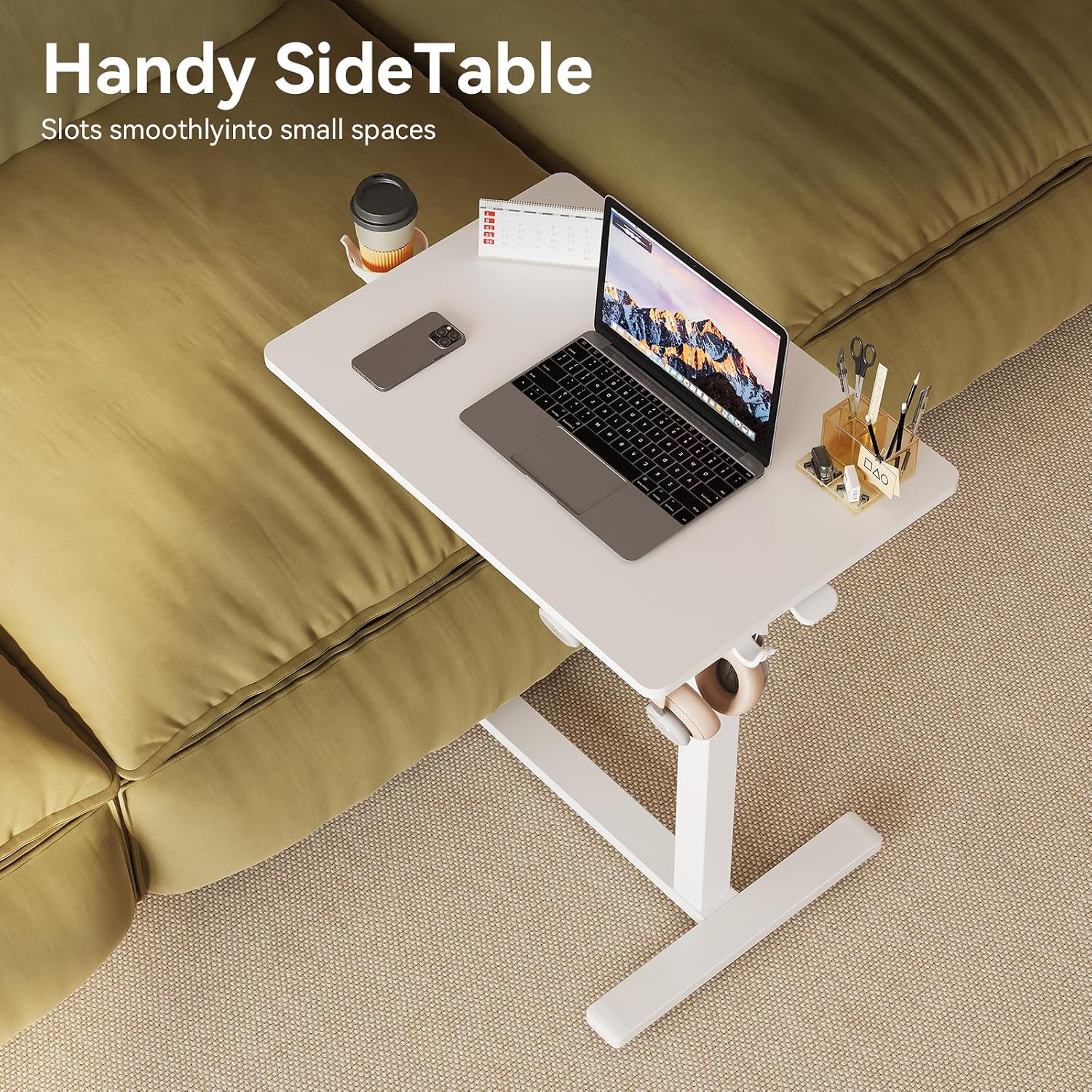Thumbnail 3 de Gamork Mobile Standing Desk Pneumatic Adjustable Height Stand Up Desk (26.1–40.1 in) – White, 48 × 65 cm
