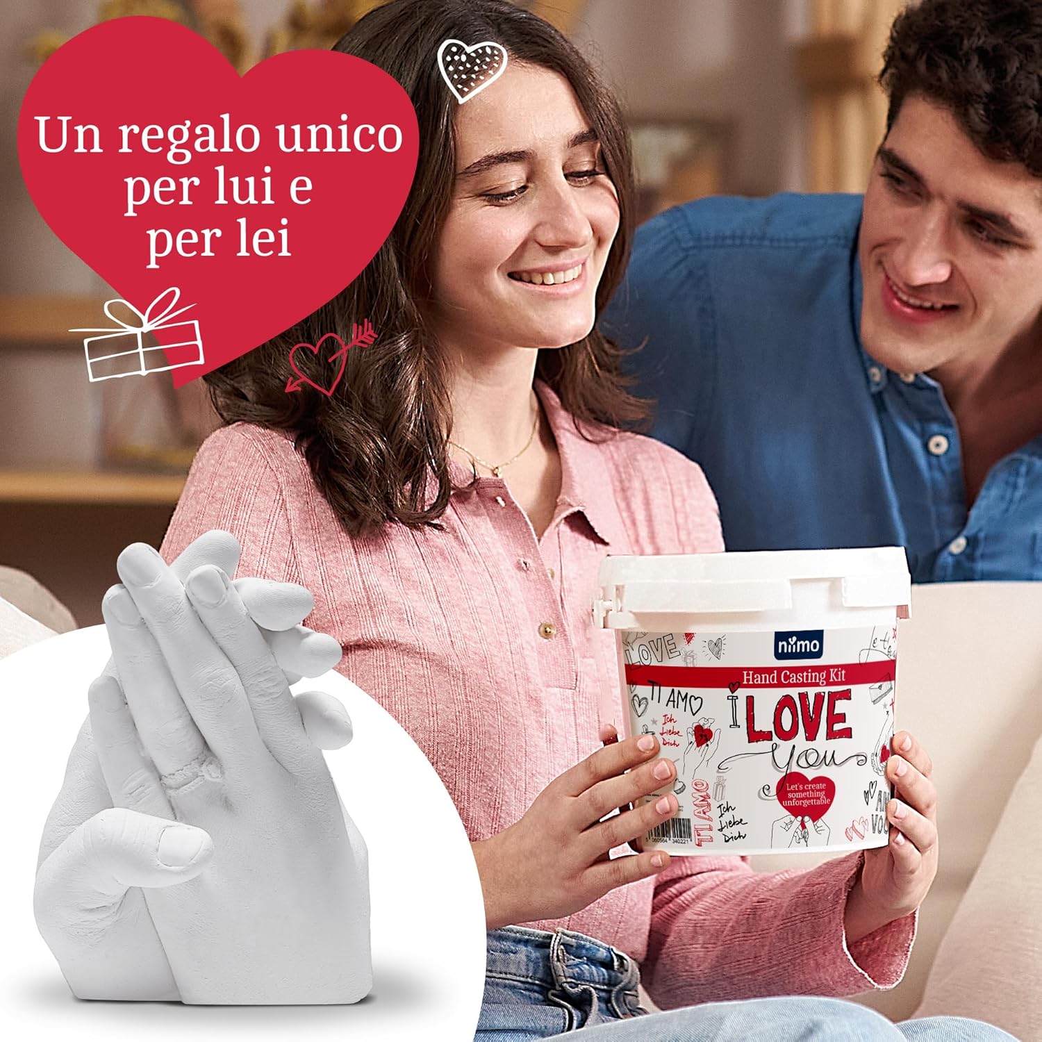 Detalle de Niimo Kit Calco Mani Coppia 'I love you' – Algina e Gesso per Stampe 3D, Regalo Personalizzato