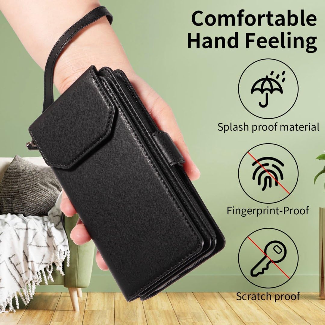 Thumbnail 4 de Asuwish Wallet Case for Samsung Galaxy S24 Ultra 5G: Folio Wallet, Tempered Glass Screen Protector & Detachable Wrist Strap