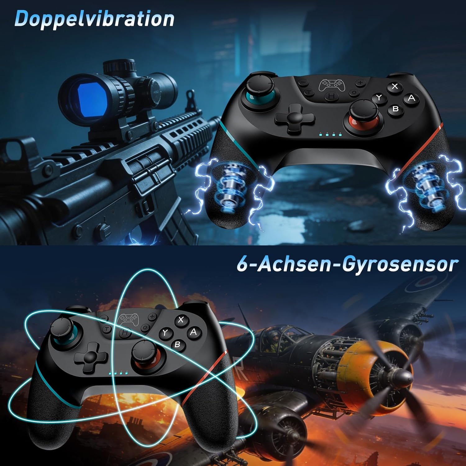 Detalle de Reddening Switch 2 Controller im 2er-Set – Pro Controller mit Turbo, Gyro und Wake‑Up für Switch-Familie und PC