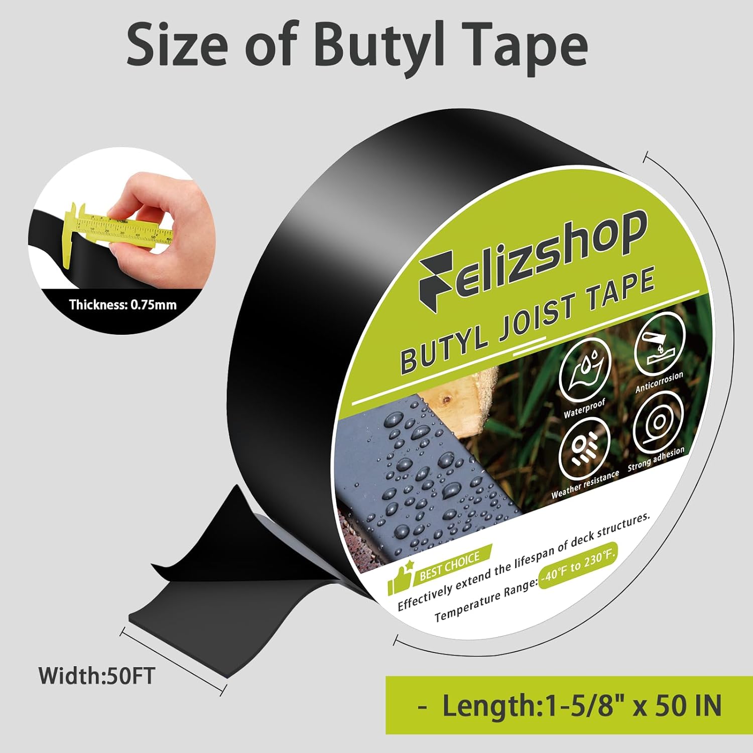 Thumbnail 1 de Joist Tape for Decking (1 5/8" x 50') Butyl Deck Joist Flashing Tape — Waterproof Anti-Corrosion, Self-Adhesive, 12 Rolls