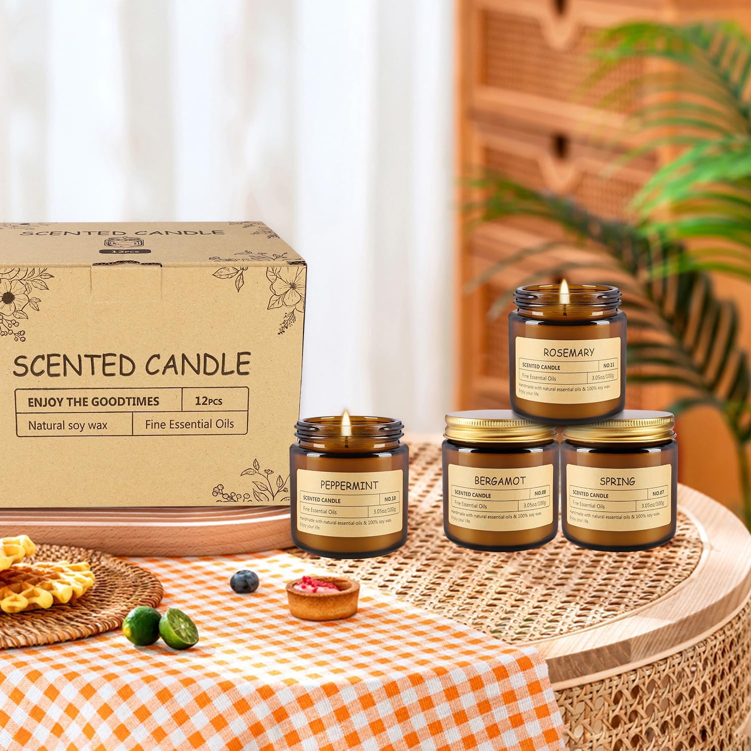 Detalle de TLNFHRPI 12-Piece Scented Candle Set, 3.05 oz Each, Glass Containers