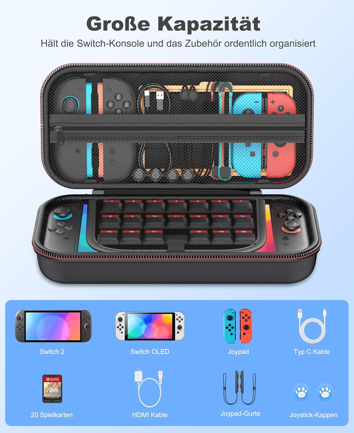 Detalle 2 de HELLCOOL Tasche für Nintendo Switch 2 – Aufbewahrung für 10 Spiele und Zubehör