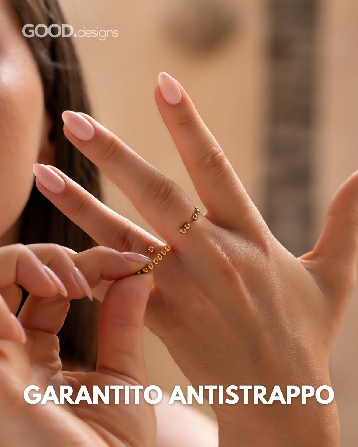 Detalle de GD GOOD.designs Anello antistress in acciaio inox con perline (3 mm) e rotazione, misura 54–60