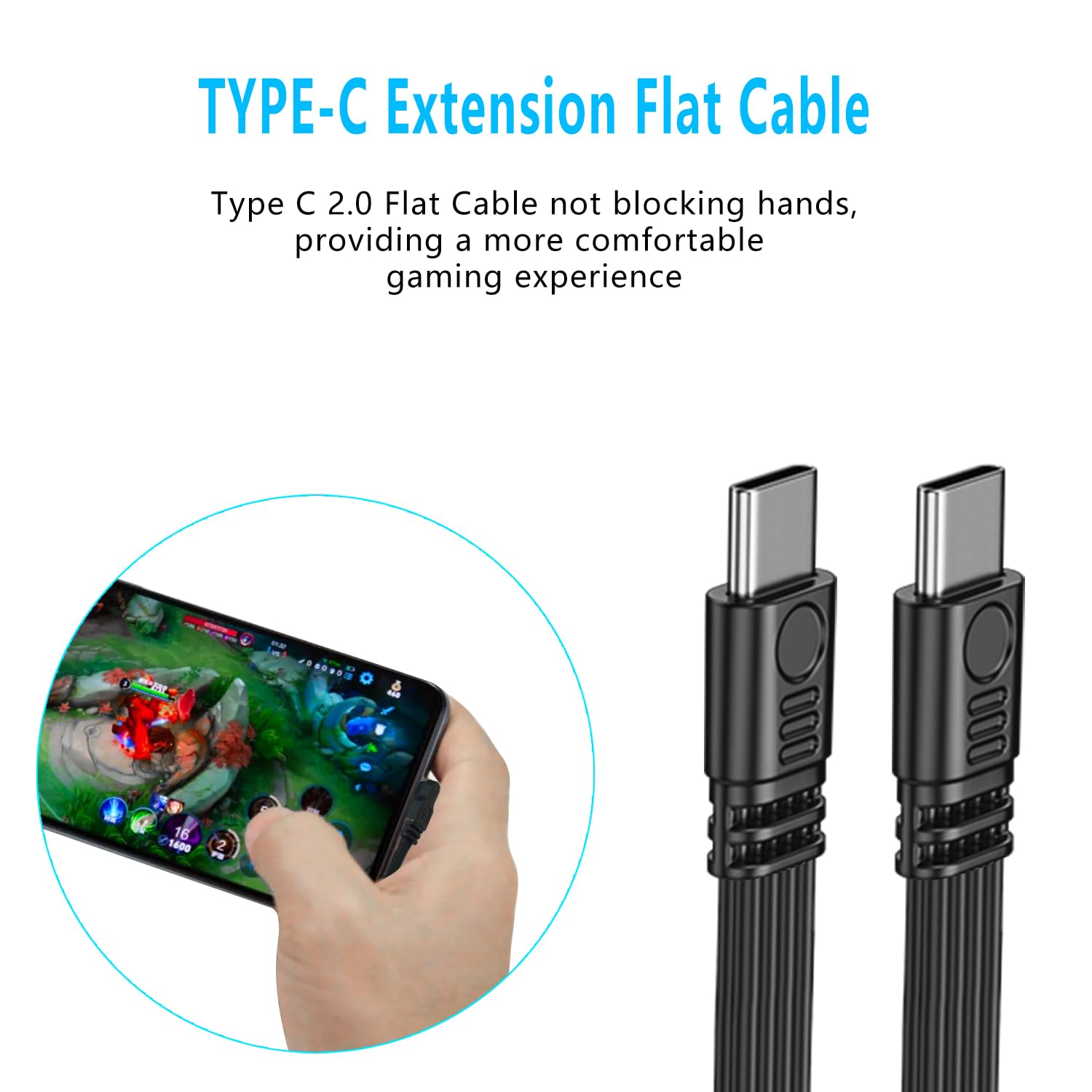Thumbnail 5 de LANMINGLEL Short 90 Degree USB Type-C 2.0 Flat Cable (50cm) – PD 65W, Fast Charge & Data Sync