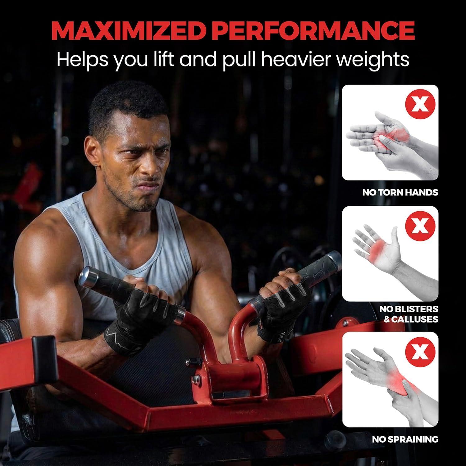 Detalle de MhIL Workout Gloves for Men, Fingerless with Silicone Grip and Wrist Wraps