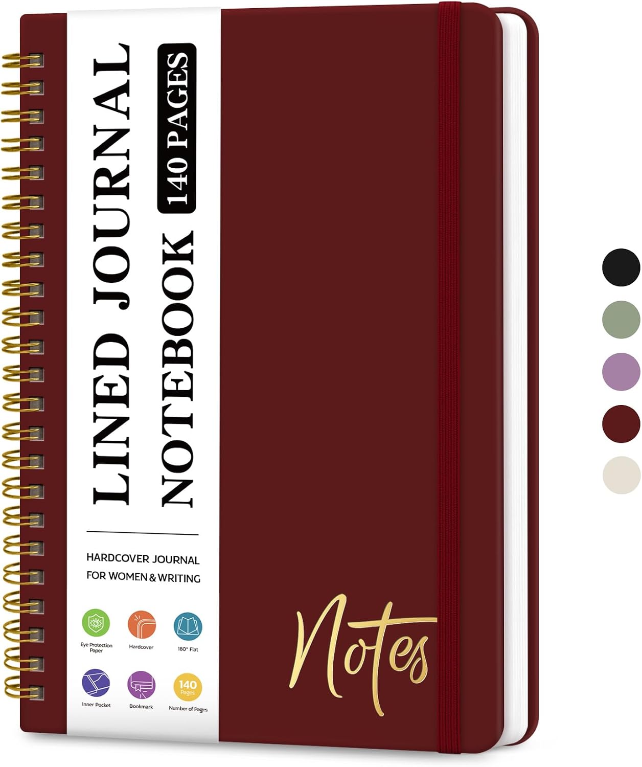 Detalle de ZOTIA Lined Spiral Notebook, Burgundy Hardcover, College Ruled, 140 Pages