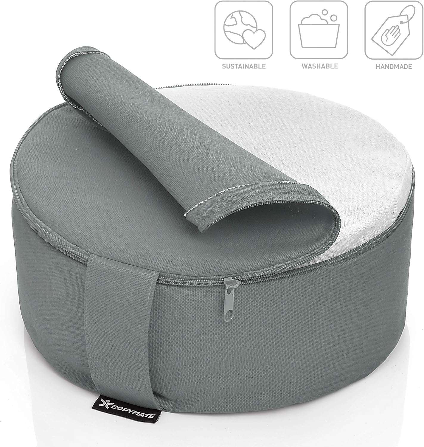 Thumbnail 1 de BODYMATE Yogakissen rund (31 cm Ø, 13 cm hoch) mit Buchweizen-Spelz-Füllung – maschinenwaschbarer Baumwollbezug