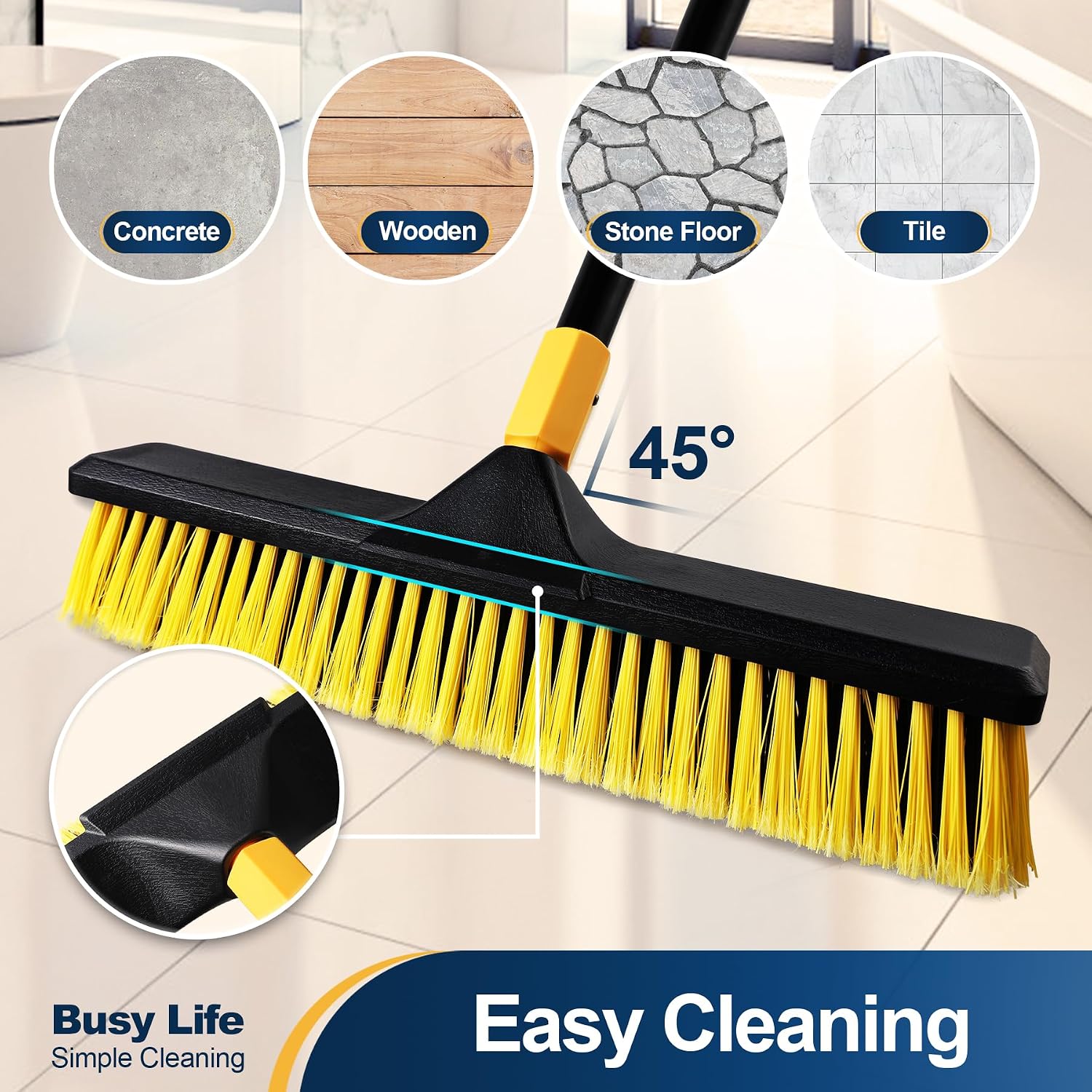 Detalle de Yocada 18-Inch Push Broom: Heavy-Duty Outdoor Cleanup with Adjustable Length