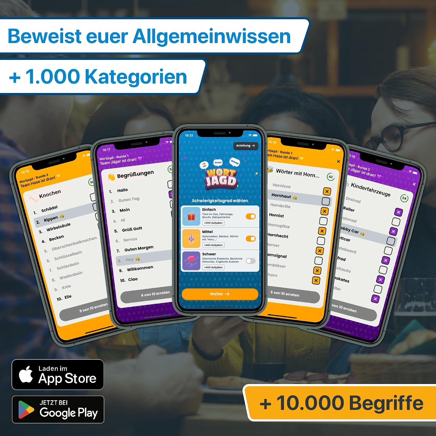 Detalle 2 de Wortjagd – Jage die Top 10: Allgemeinwissen-Quiz für 2–12 Spieler