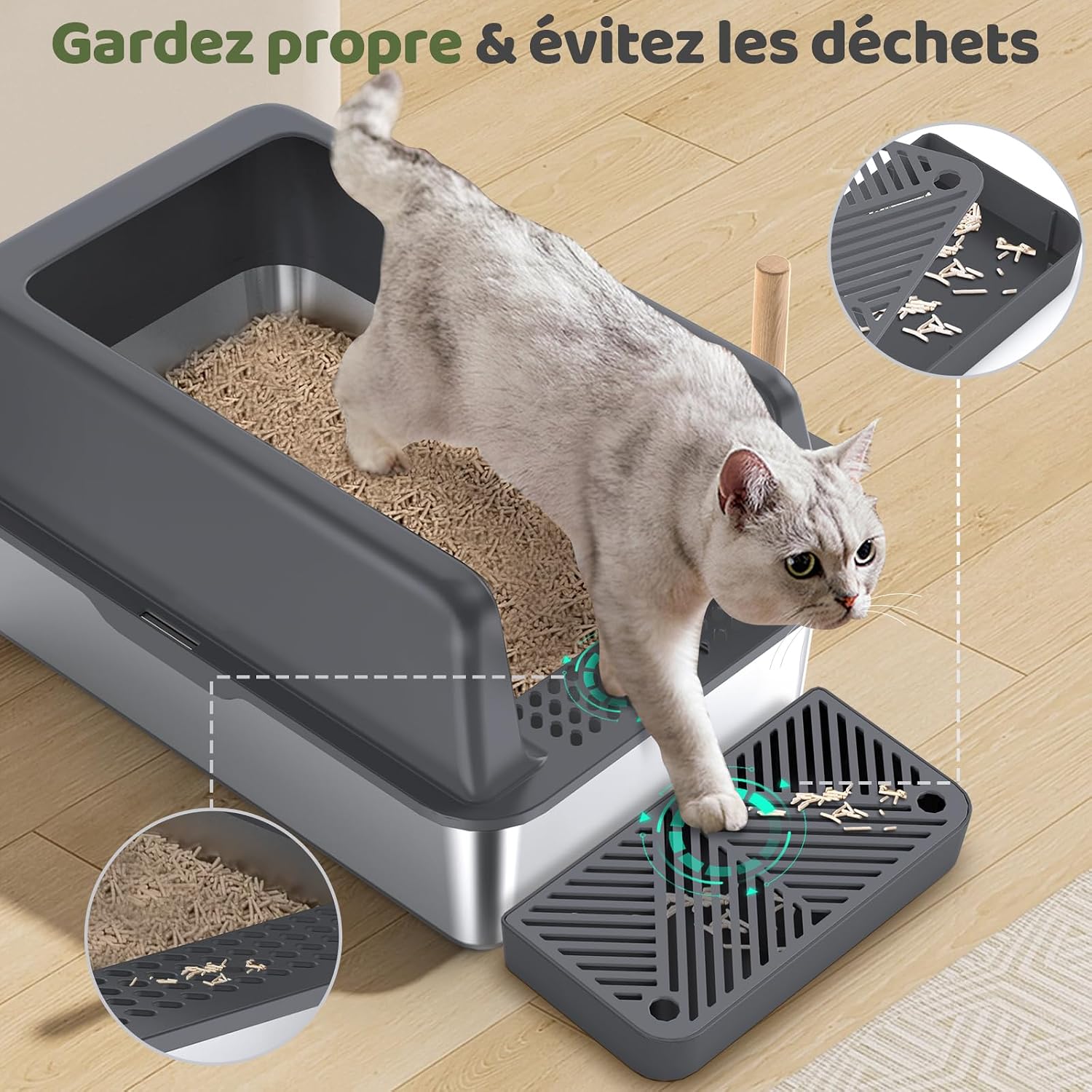 Thumbnail 4 de Gimars XXL Bac à litière inox 37L 🐾