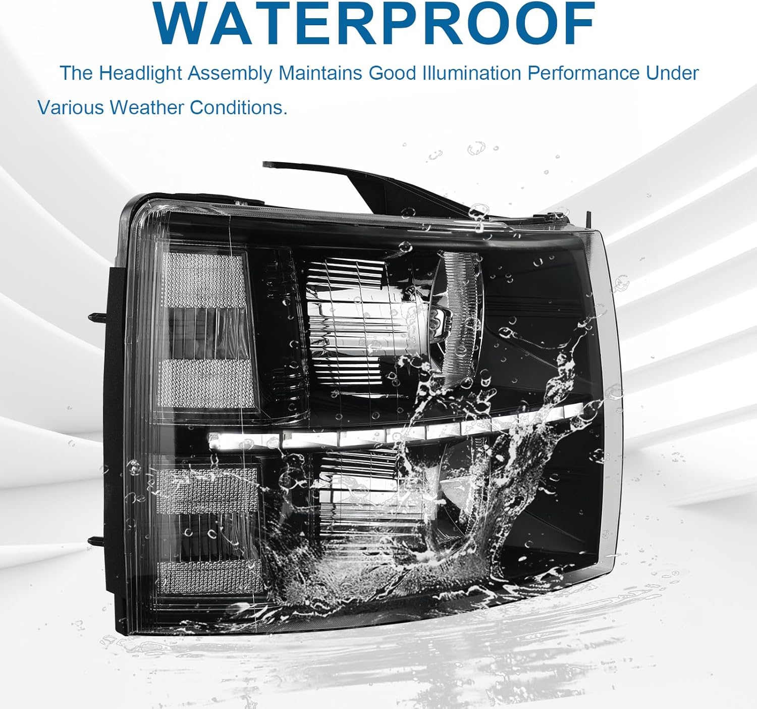 Thumbnail 5 de Fullux LED DRL Headlights Assembly for 2007–2013 Chevy Silverado 1500 (and 2007–2014 2500HD/3500HD) — Clear Reflector Black Housing