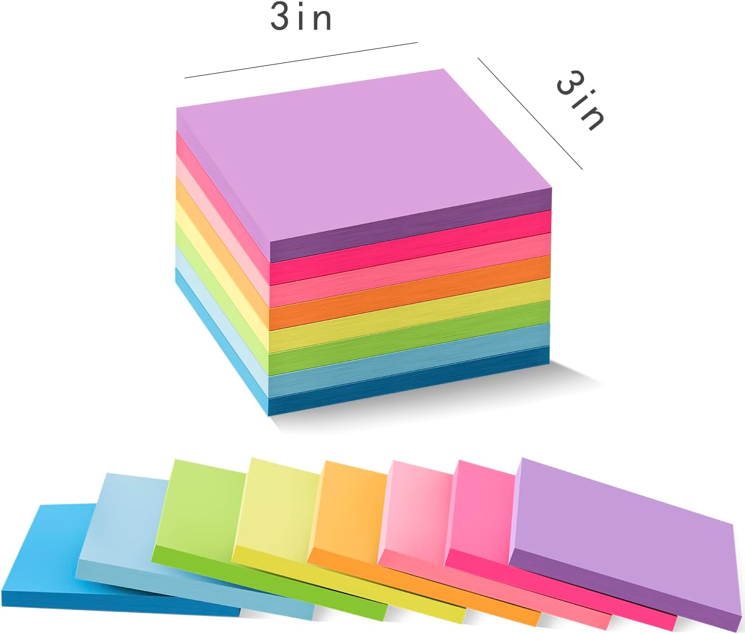 Thumbnail 2 de Wowivy 24 Pack 3x3" Sticky Notes in Bright Colours (82 sheets per pad, 1968 total)