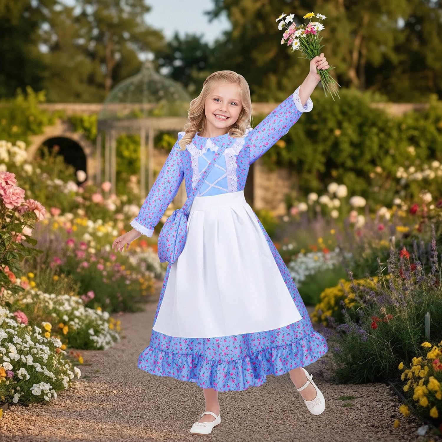 Detalle 2 de MELAND Victorian Costume Girl (World Book Day) – 4-Piece Victorian Fancy Dress Set for Girls aged 5-13
