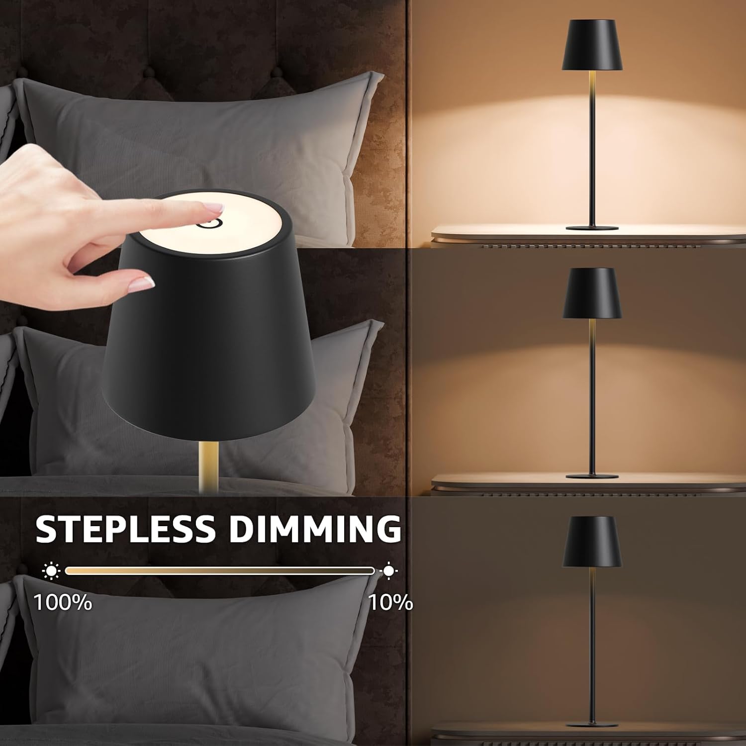 Thumbnail 2 de MALUX LED Tischlampe Kabellos 2er-Set: Touch-Dimming, 2700K–4000K, IP44 wasserdicht, USB-C Aufladung