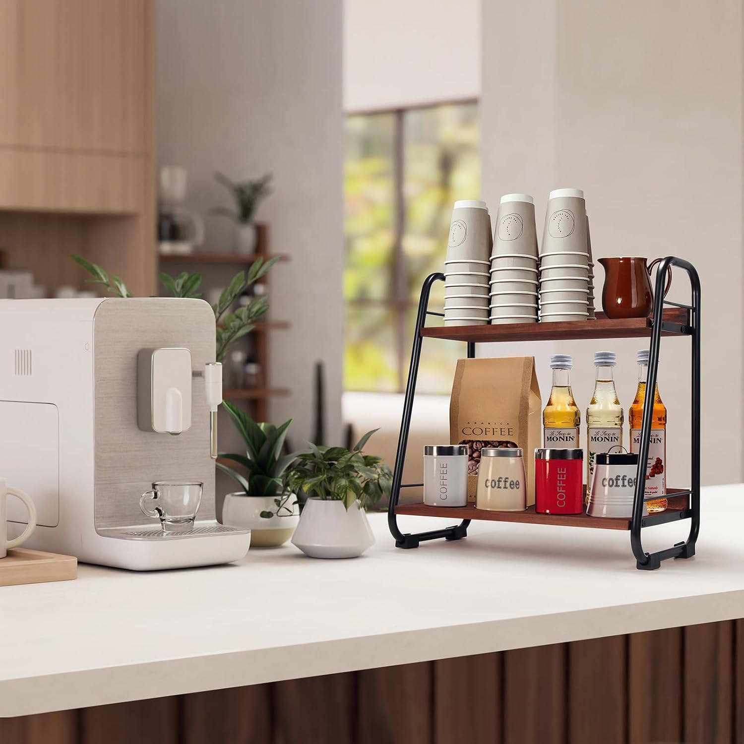 Thumbnail 1 de Kaffeeregal Küchenorganizer 2-Tier – Gewürz- und Tassenregal für die Kaffee-Ecke aus Holz und Metall